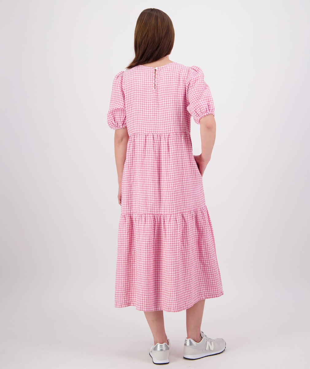 Swanndri Womens Shelly Maxi Dress - Raspberry/White Gingham