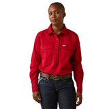 Ariat Womens Rebar Half Button Workshirt - Red