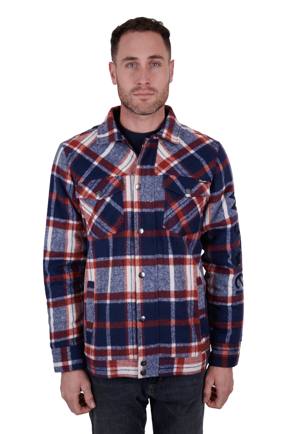 Wrangler Mens Andrew Wool Shirt Jacket - Navy/Red