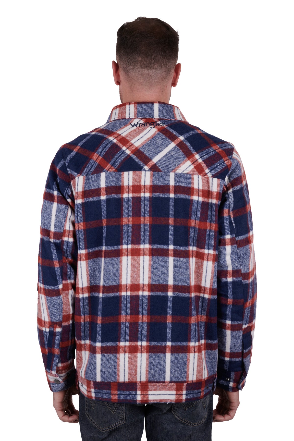 Wrangler Mens Andrew Wool Shirt Jacket - Navy/Red