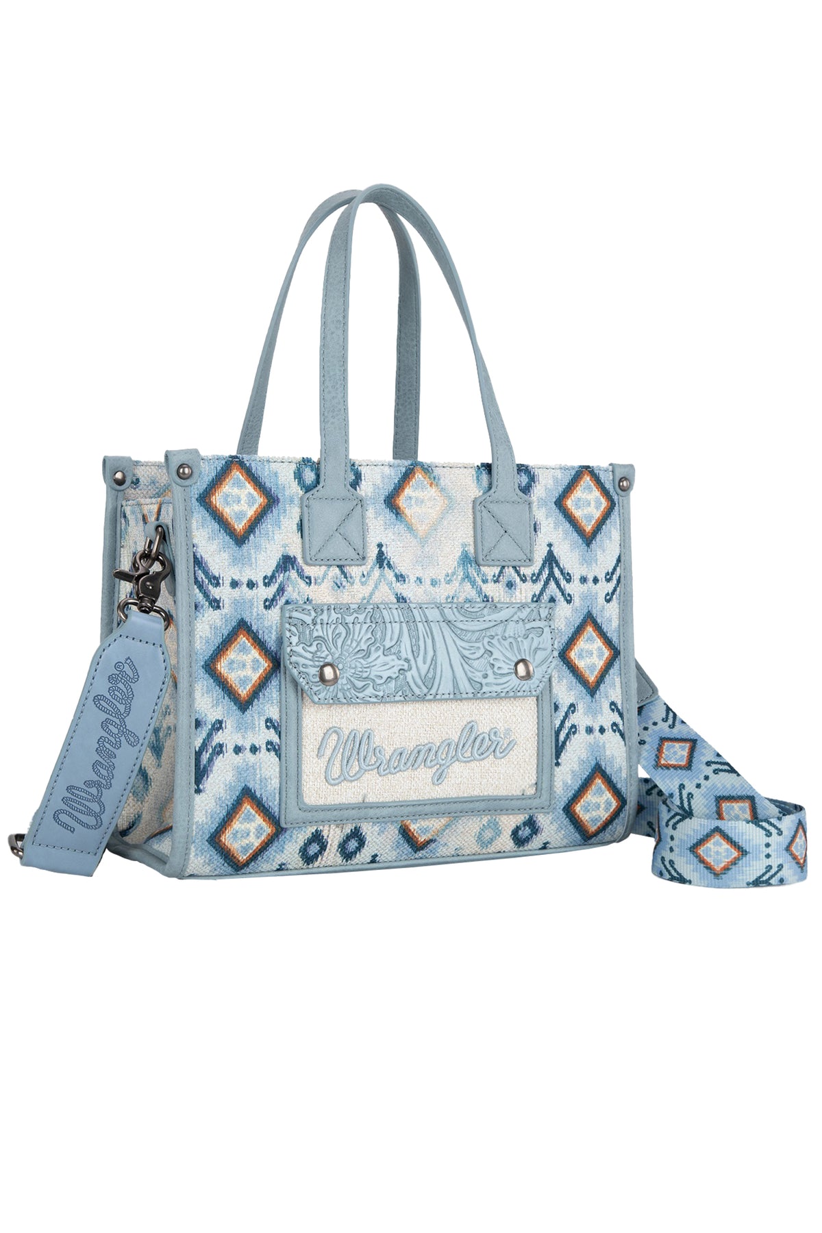 Wrangler Aztec Crossbody Tote Bag - Light Blue