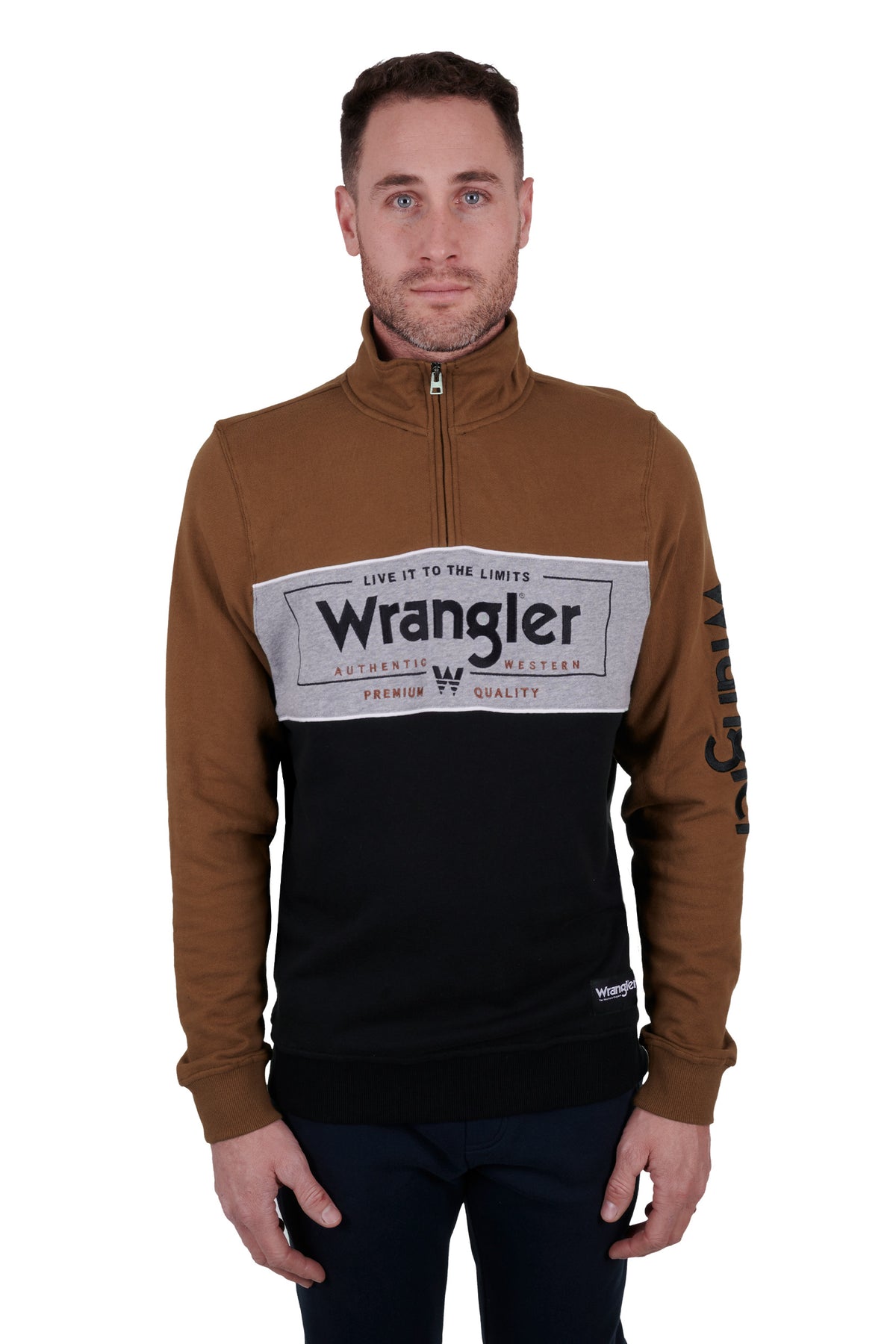 Wrangler Mens Barlett 1/4 Zip Pullover - Black/Dark Tan