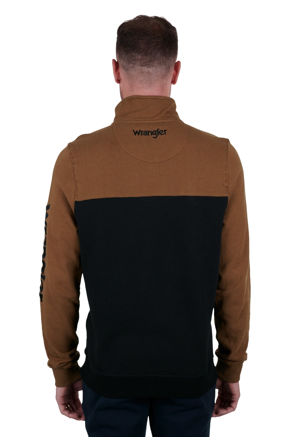 Wrangler Mens Barlett 1/4 Zip Pullover - Black/Dark Tan