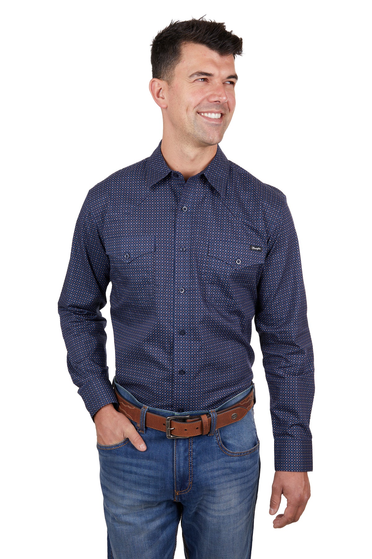 Wrangler Mens Cam Shirt - Navy/Blue