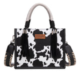Wrangler Cow Print Tassel Crossbody Bag - Black