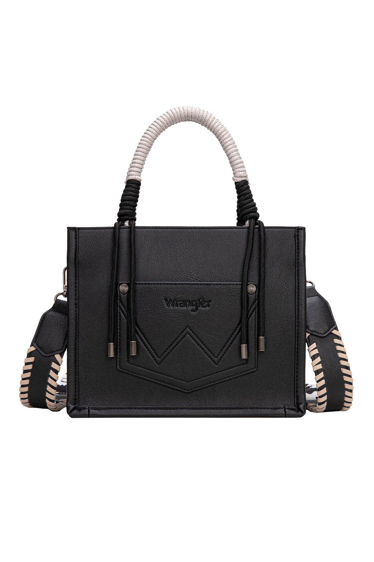 Wrangler Cow Print Tassel Crossbody Bag - Black