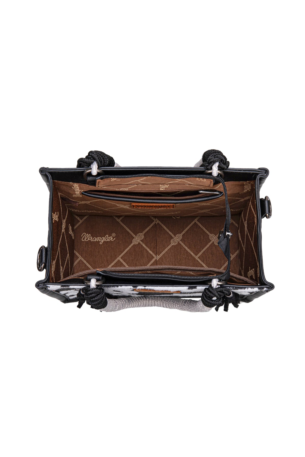 Wrangler Cow Print Tassel Crossbody Bag - Black