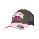 Wrangler Erinn High Profile Ponytail Trucker Cap - Olive/Pink