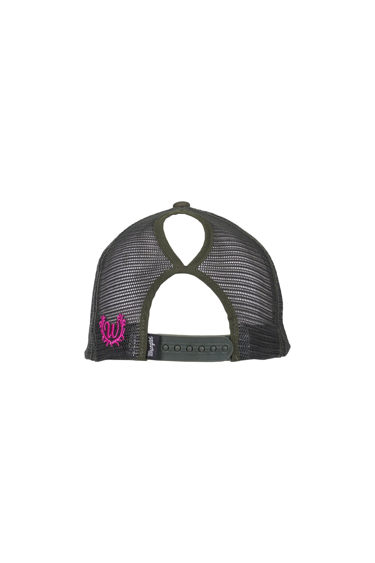 Wrangler Erinn High Profile Ponytail Trucker Cap - Olive/Pink