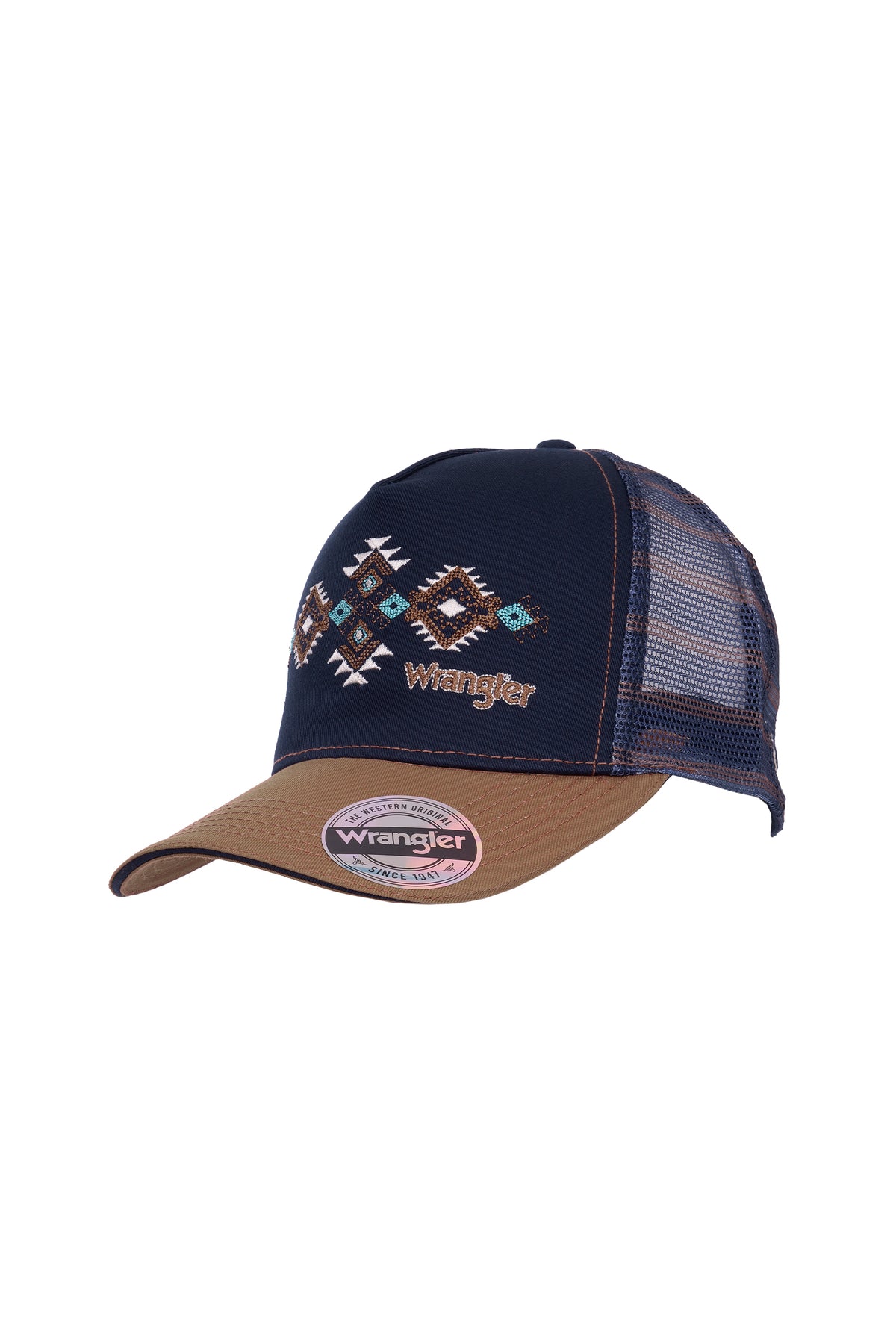 Wrangler Francis High Profile Ponytail Trucker Cap - Navy/Tan