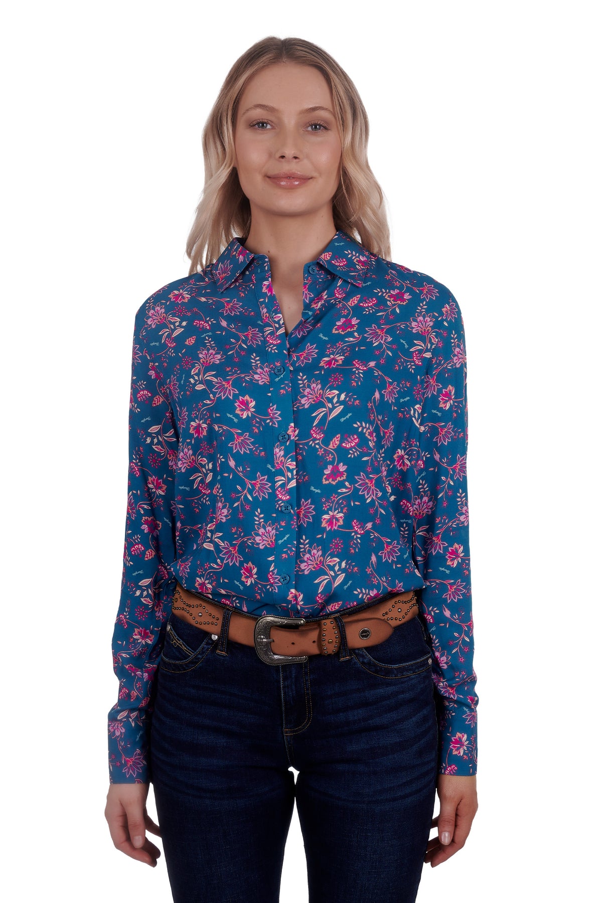 Wrangler Womens Leah Shirt - Teal/Pink