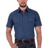 Wrangler Mens Brendon Short Sleeve Shirt - Blue/Black