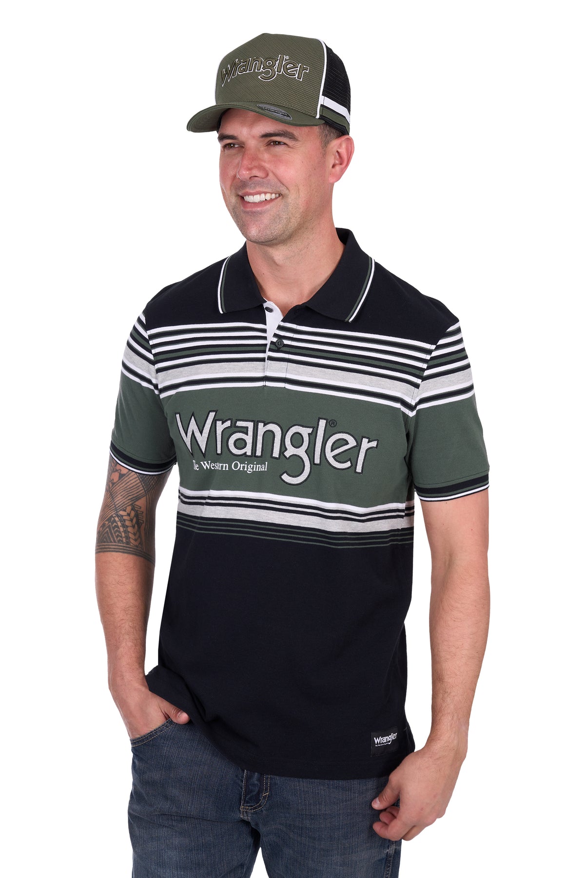 Wrangler Mens Chris Polo - Black/Cypress