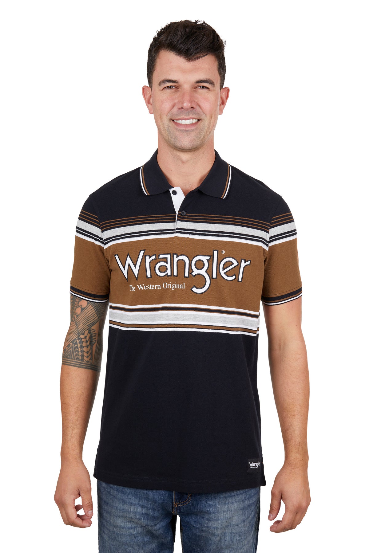 Wrangler Mens Kane Polo - Black/Tan