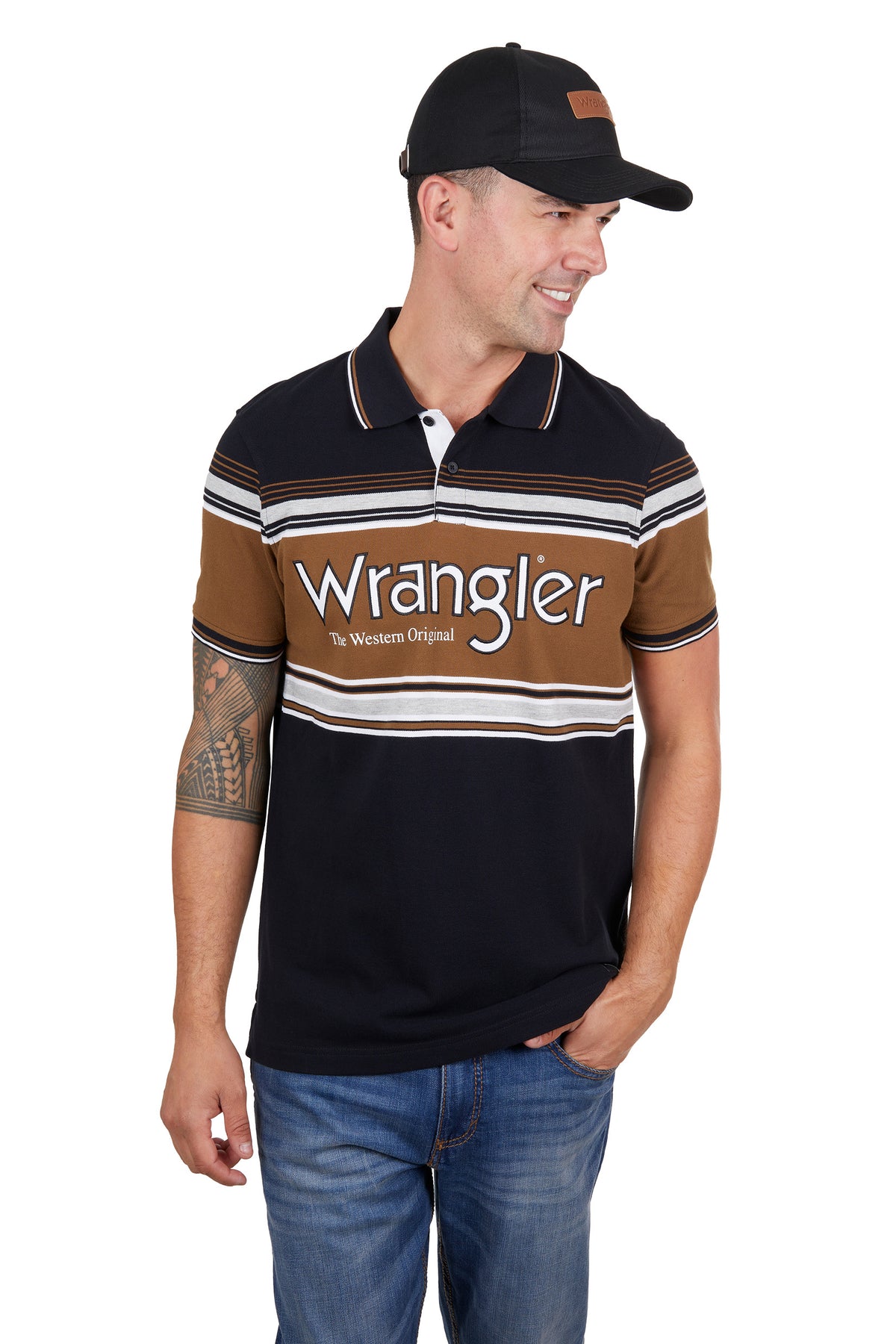 Wrangler Mens Kane Polo - Black/Tan