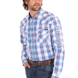 Wrangler Mens Louis Logo Shirt - Light Blue/Red