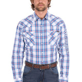 Wrangler Mens Louis Logo Shirt - Light Blue/Red