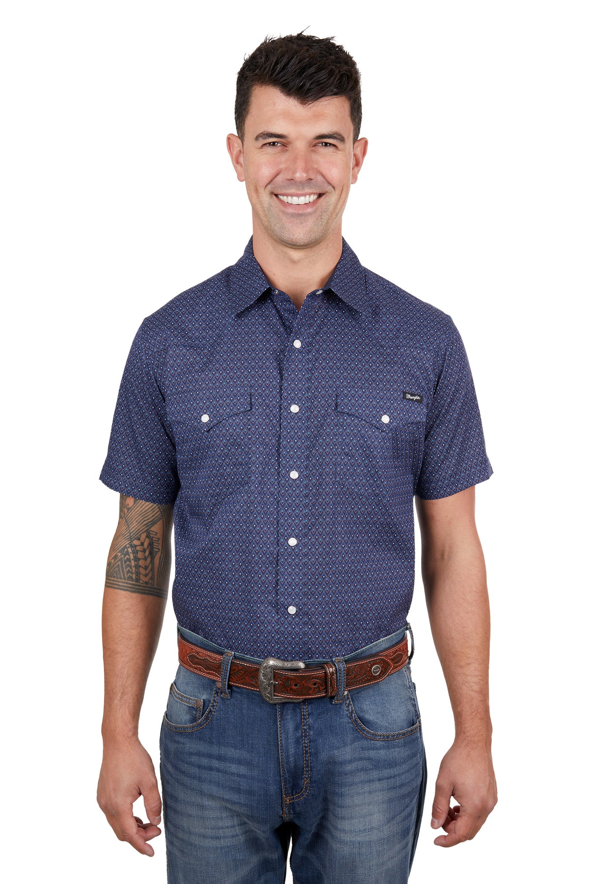 Wrangler Mens Matt Short Sleeve Shirt - Navy/Blue