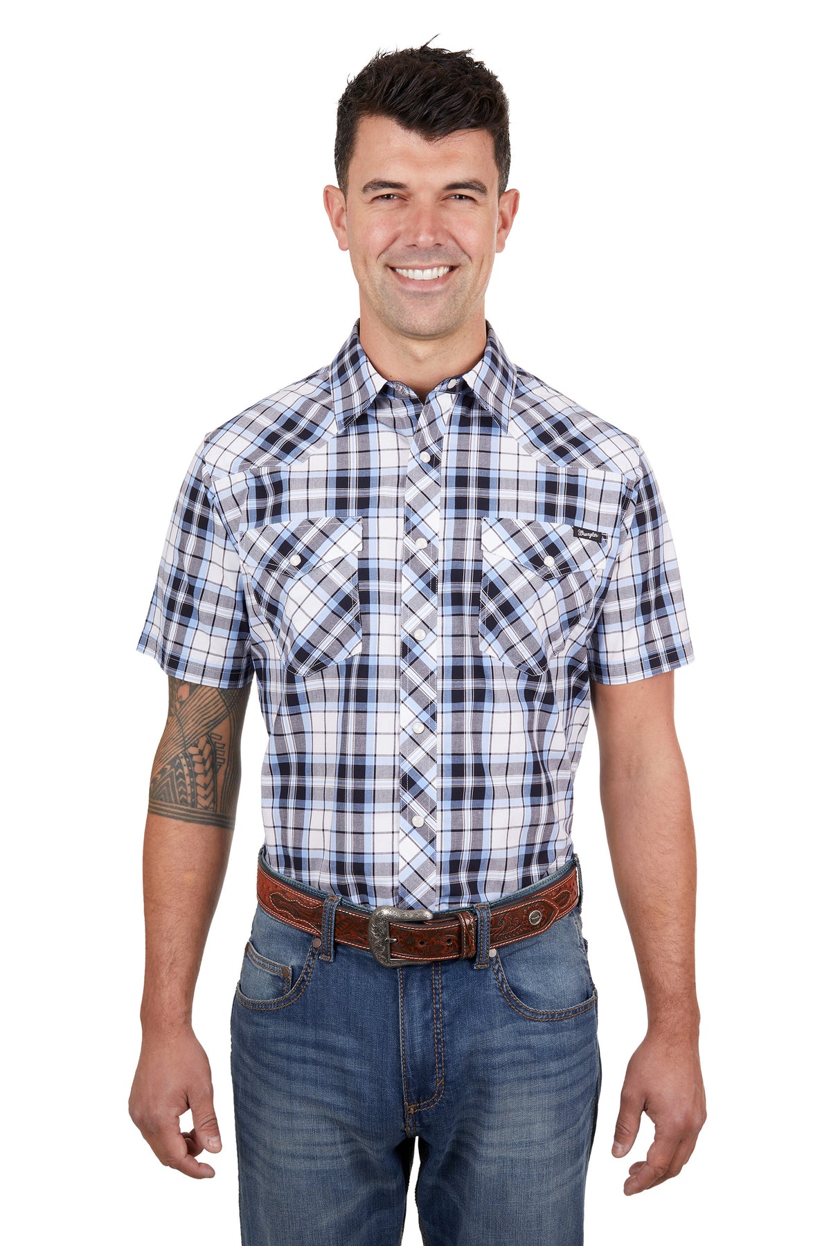 Wrangler Mens Toby Short Sleeve Shirt - Navy/Blue