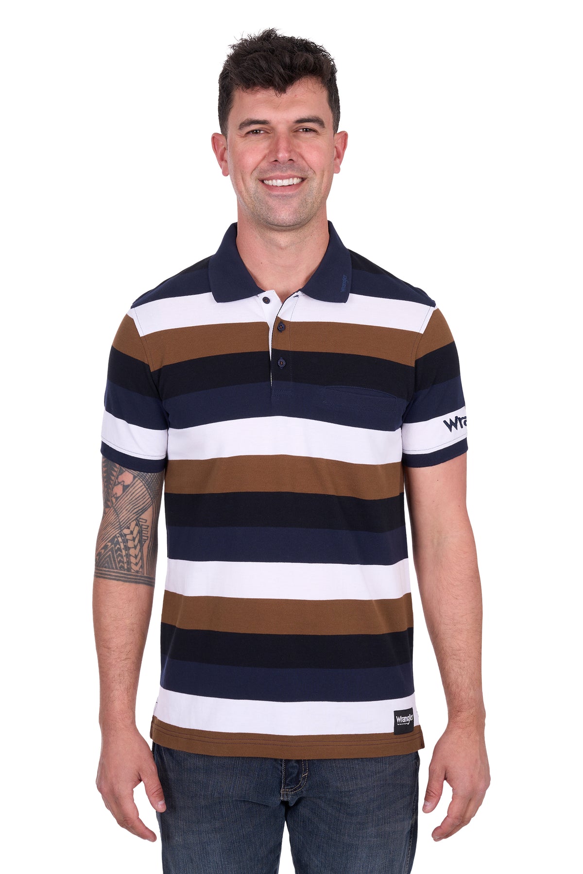 Wrangler Mens Walter Polo - Navy/Tan