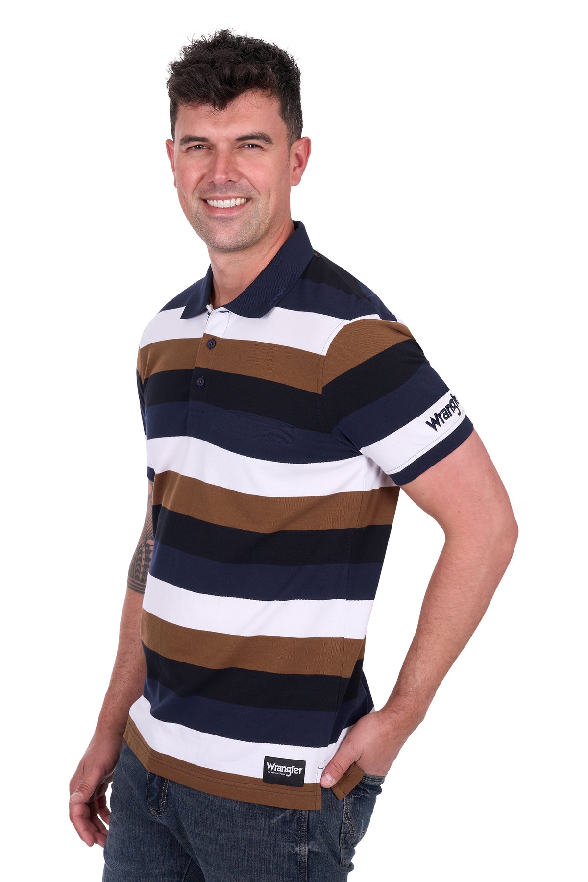 Wrangler Mens Walter Polo - Navy/Tan