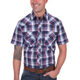 Wrangler Mens Phillip Short Sleeve Shirt - Navy/Red