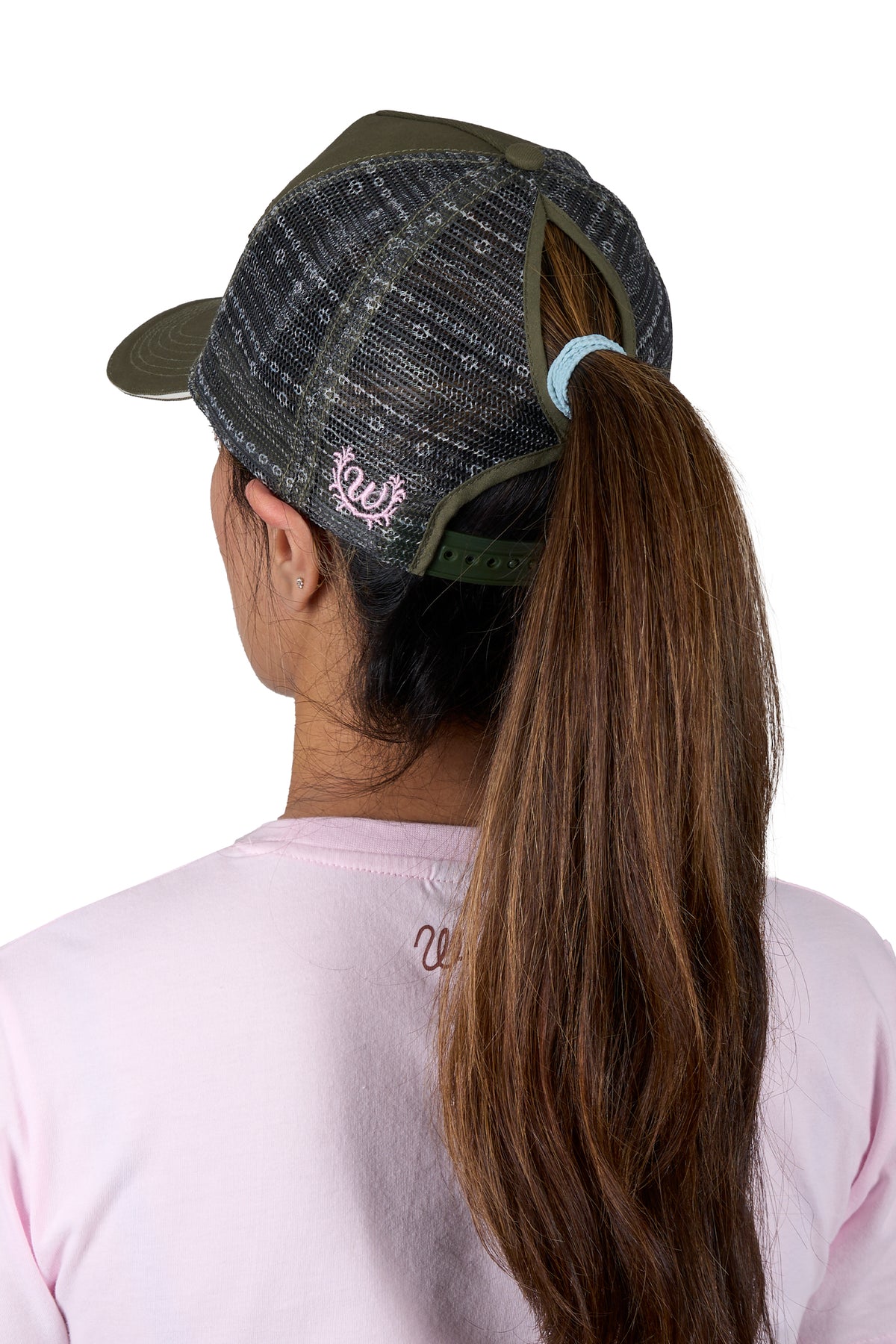 Wrangler Piper High Profile Pony Tail Trucker Cap - Olive