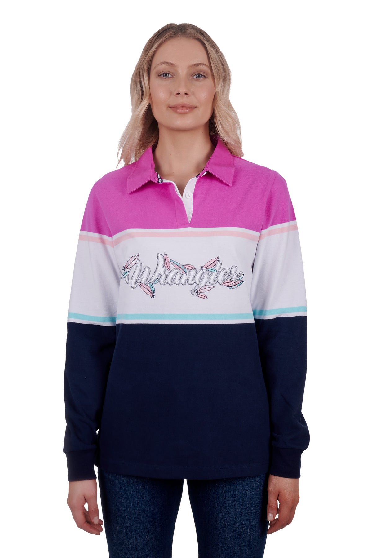 Wrangler Womens Rosalie Rugby - Navy/Pink