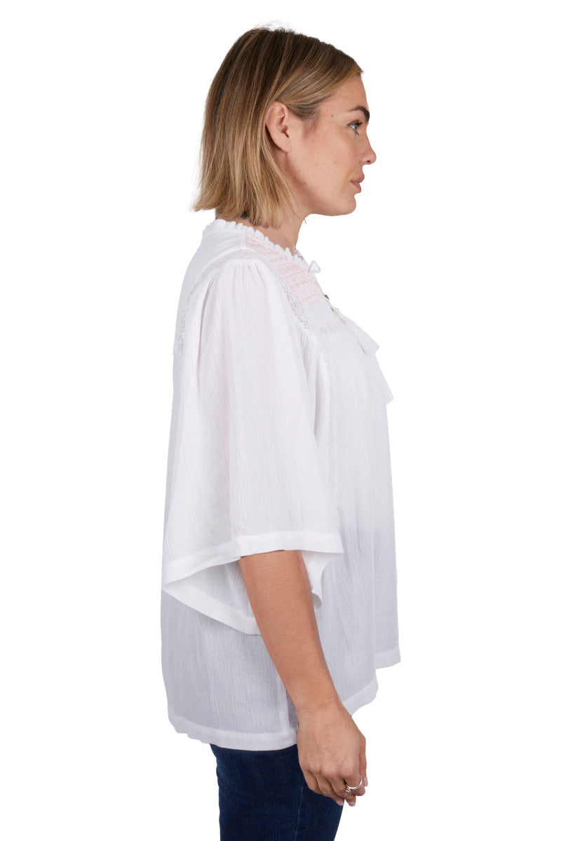 Wrangler Womens Shelly Short Sleeve Blouse - Ivory