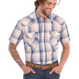 Wrangler Mens Adrian Short Sleeve Shirt - Navy/Tan