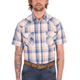 Wrangler Mens Adrian Short Sleeve Shirt - Navy/Tan