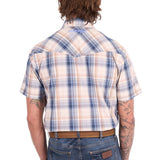 Wrangler Mens Adrian Short Sleeve Shirt - Navy/Tan