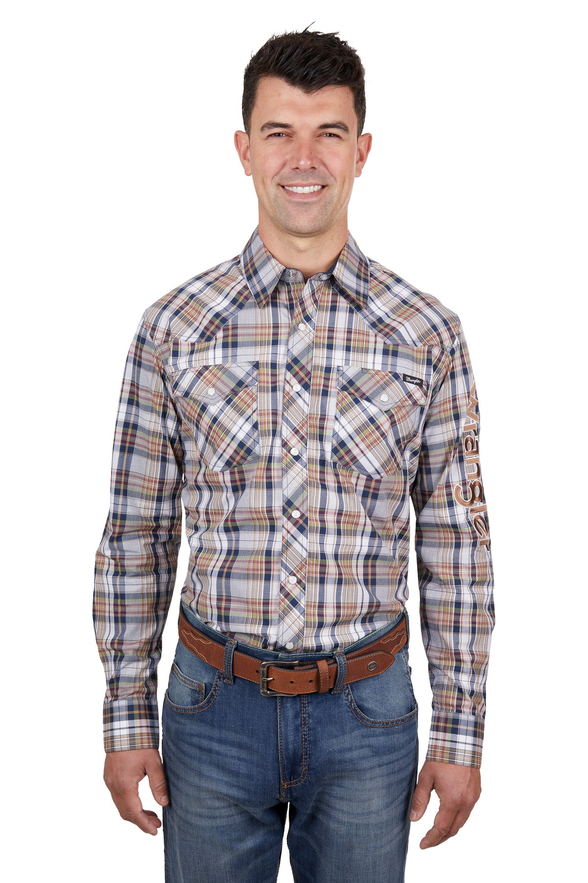 Wrangler Mens Tom Logo Shirt - Navy/Tan