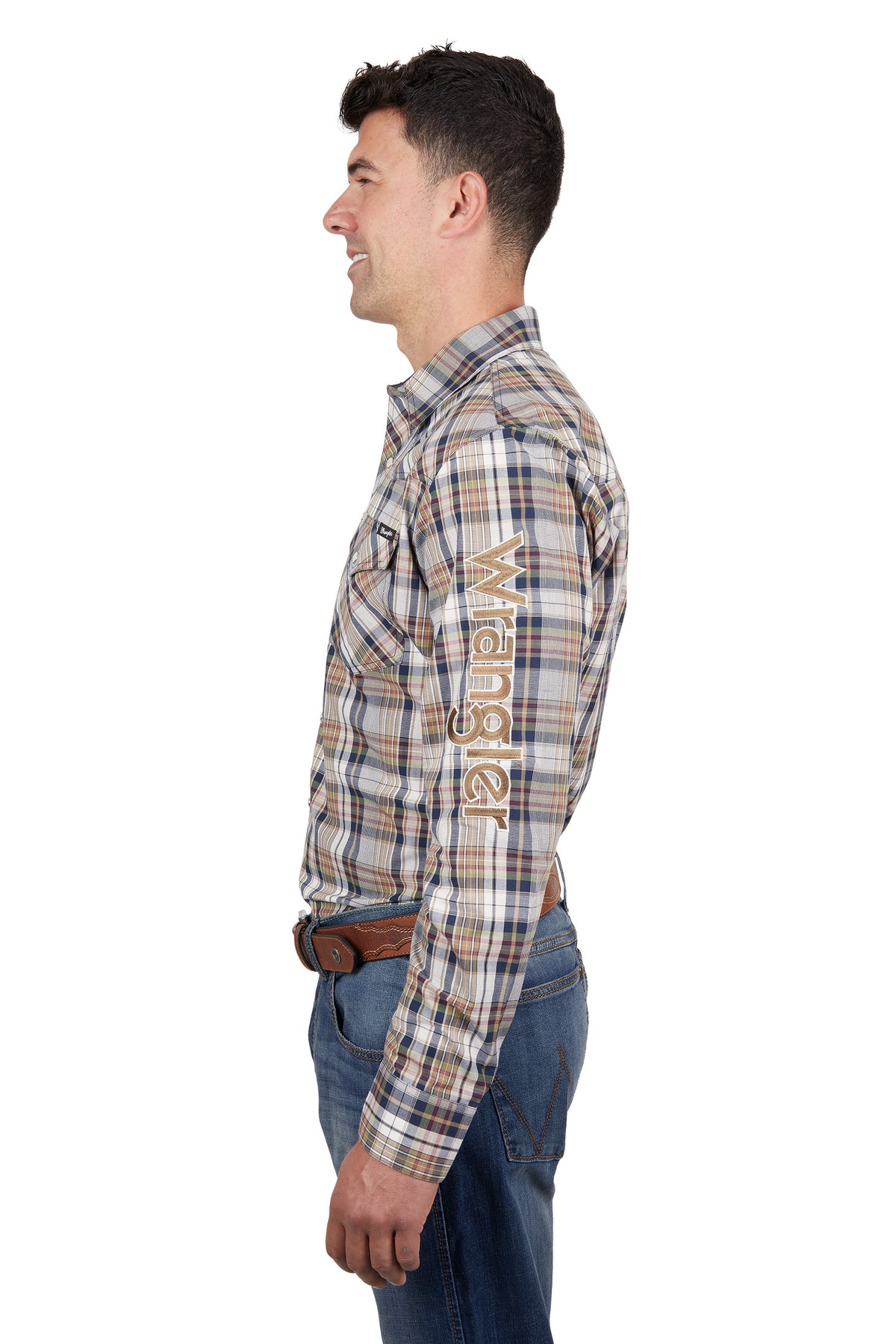 Wrangler Mens Tom Logo Shirt - Navy/Tan