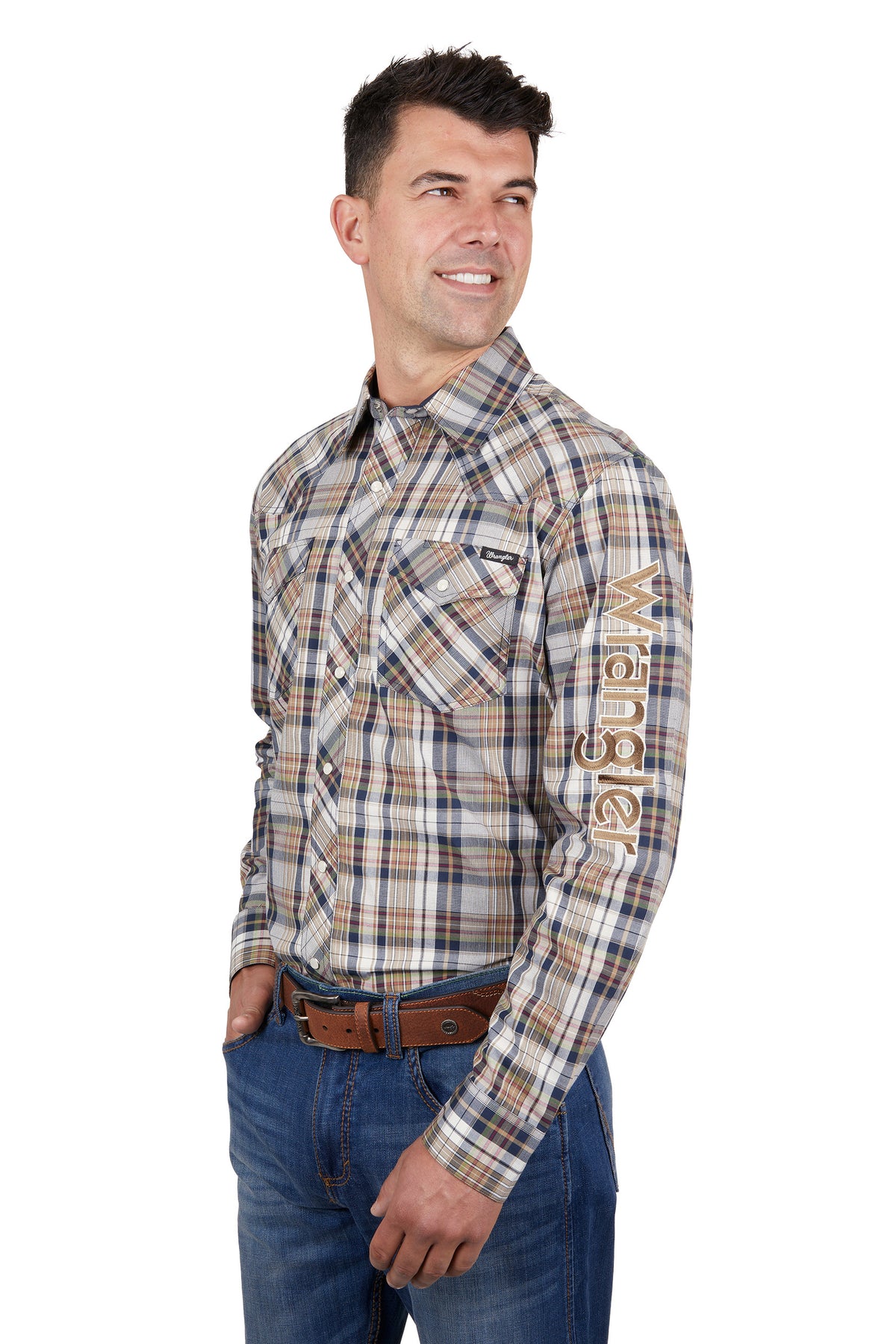 Wrangler Mens Tom Logo Shirt - Navy/Tan