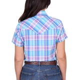Wrangler Womens Emily Check Short Sleeve Shirt - Blue