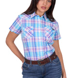 Wrangler Womens Emily Check Short Sleeve Shirt - Blue