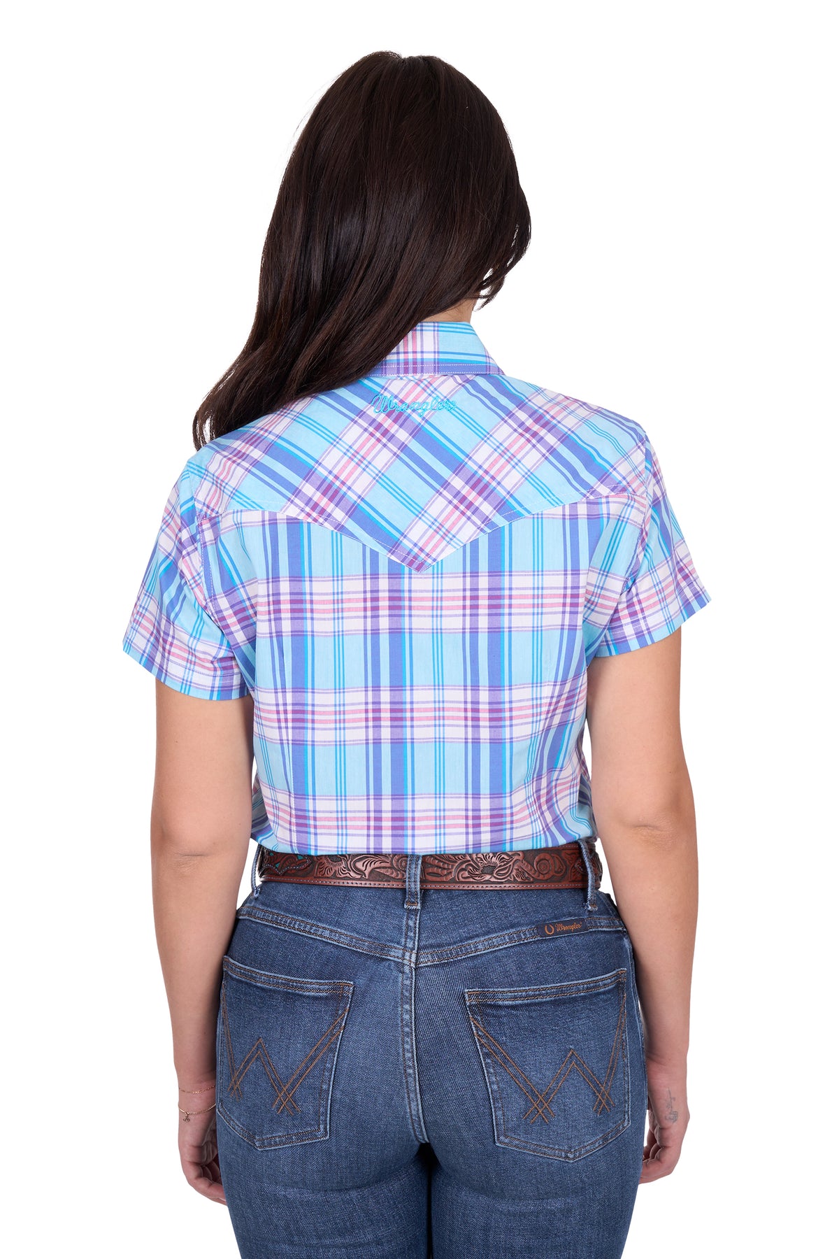 Wrangler Womens Emily Check Short Sleeve Shirt - Blue