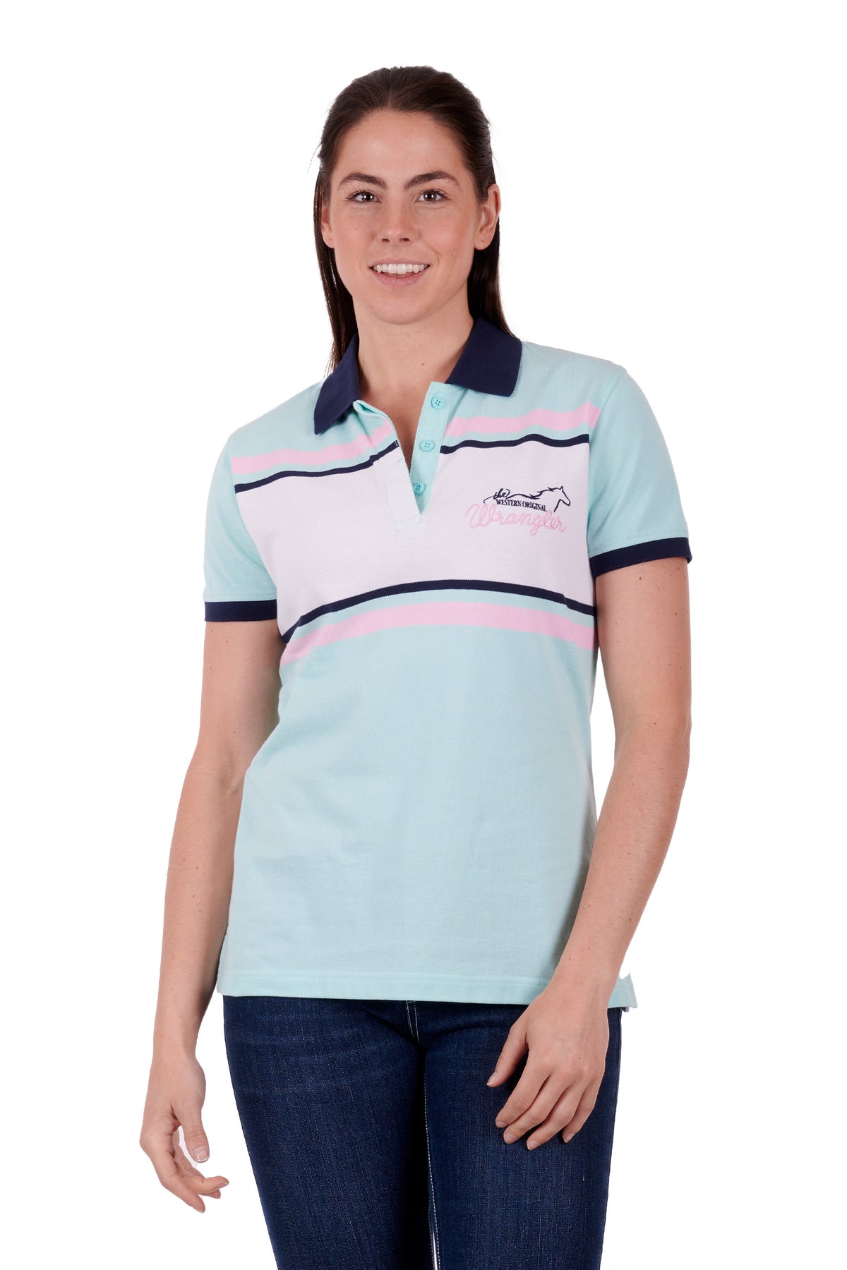 Wrangler Womens Selena Polo - Aqua/Navy