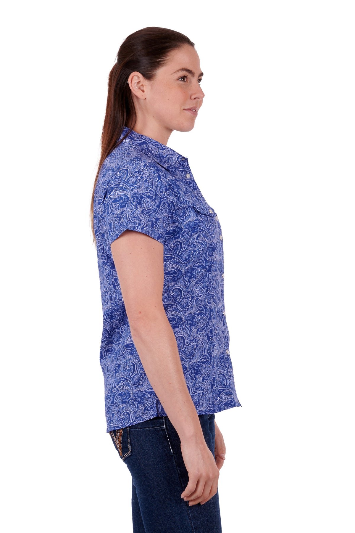 Wrangler Womens Sheila Short Sleeve Shirt - Blue/White