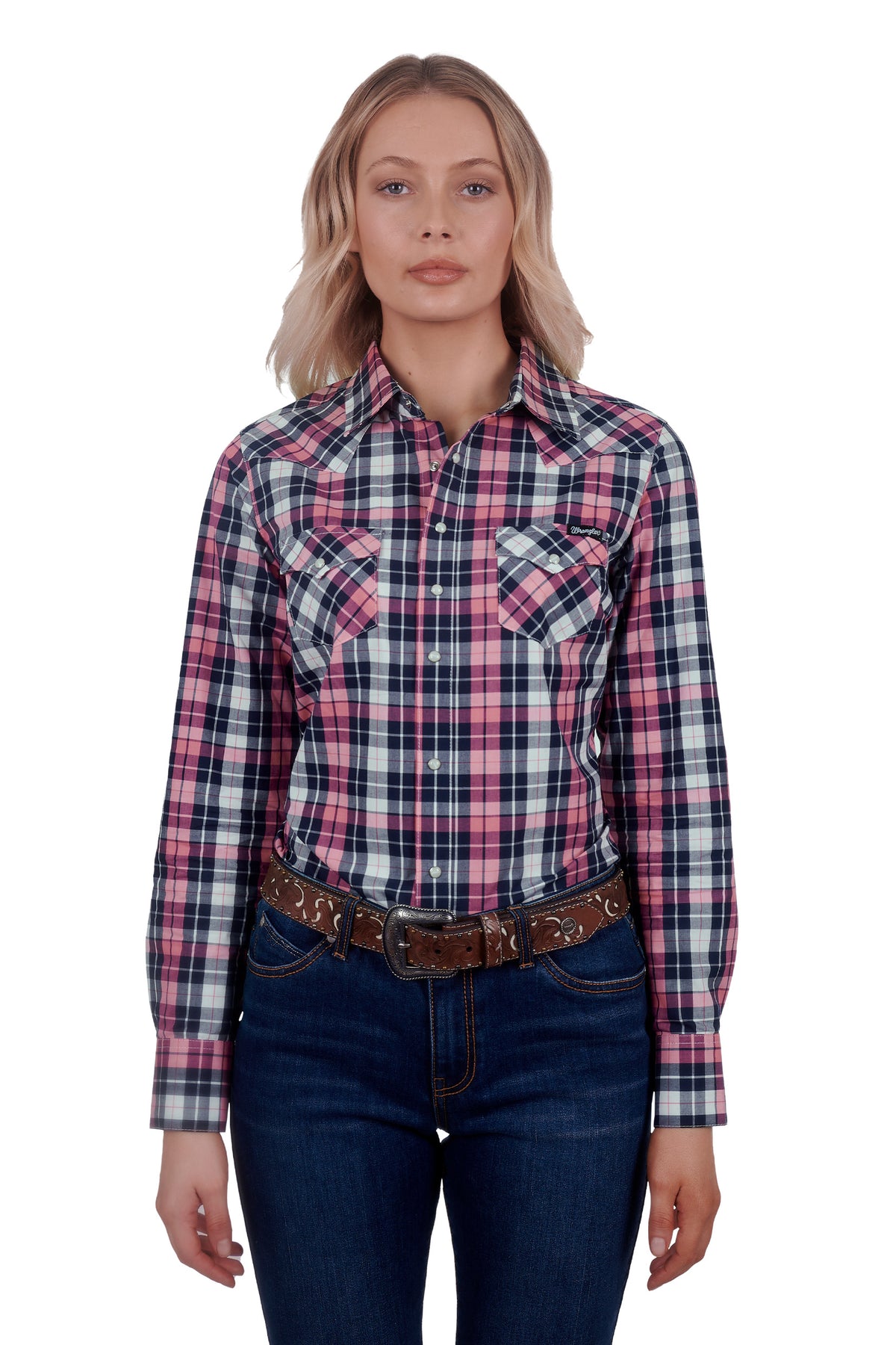 Wrangler Womens Greta Western Shirt - Pink/Navy