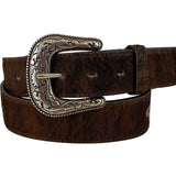 Roper Mens Floral Hand Tooled Leather Hair On Belt - Brown