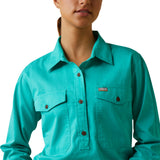 Ariat Womens Rebar Half Button Workshirt - Turquoise