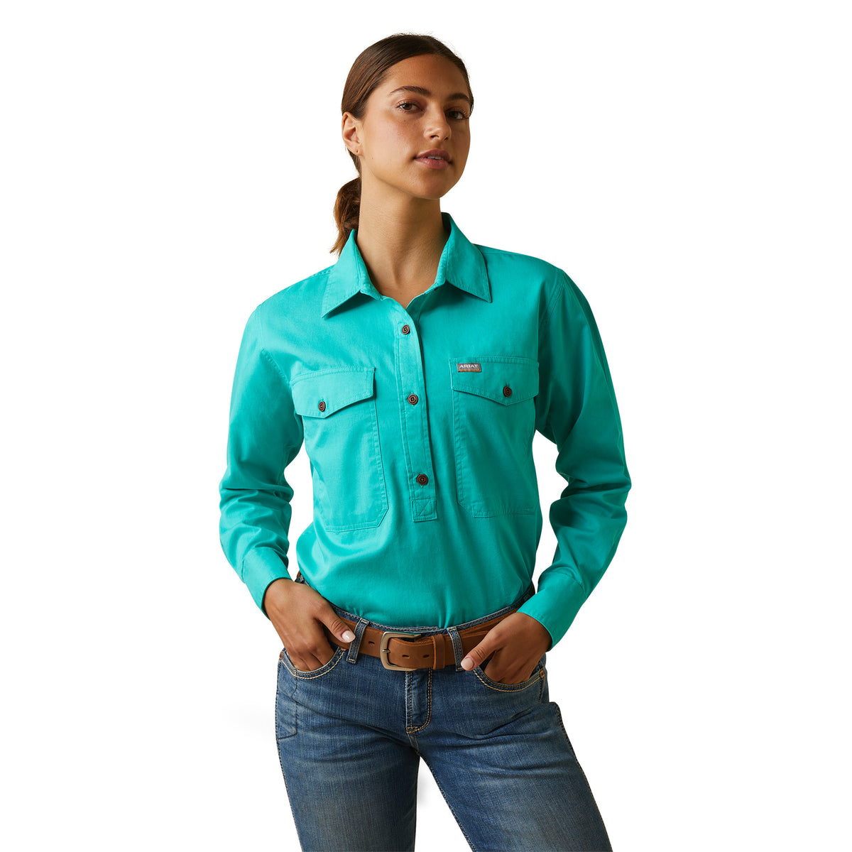 Ariat Womens Rebar Half Button Workshirt - Turquoise