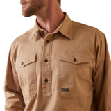Ariat Mens Rebar Half Button Workshirt - Kahki