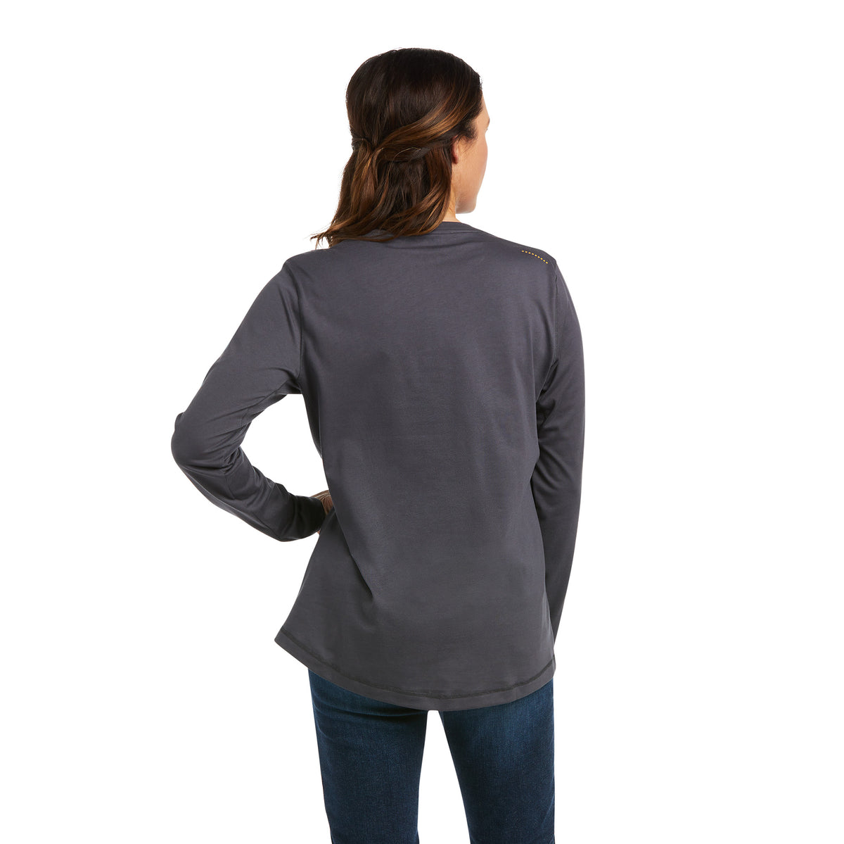 Ariat Womens Rebar Workman Logo Long Sleeve Tee - Periscope Grey/Mykonos Blue