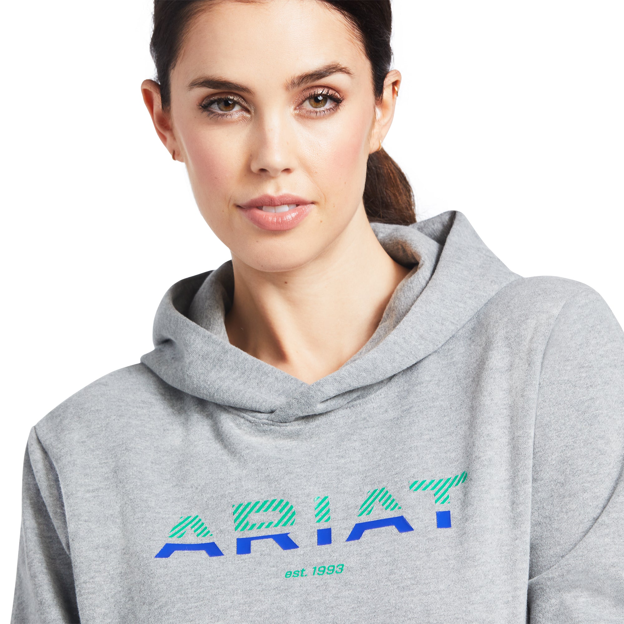 ARIAT 3D Logo 2.0 Felpa Con Cappuccio Donna – Grigio Heather, Cotone Organico, Stampa 3D