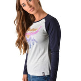 Bullzye Womens Sunset Steer Raglan Tee - White Marle/Navy