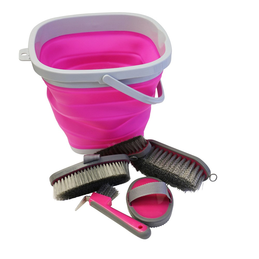 Sm Grrom Kit Collapsible Bucket Pink/Grey
