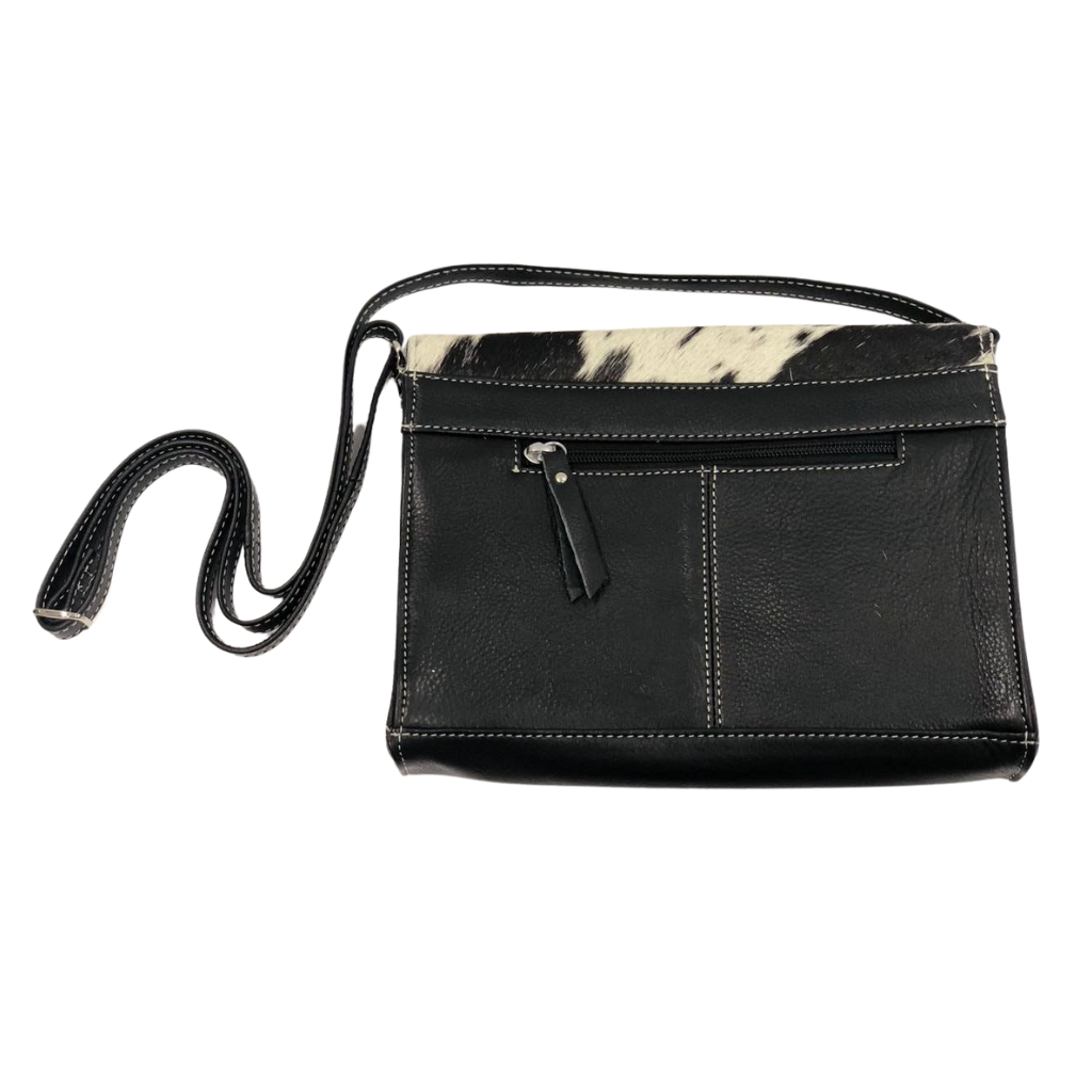 Cowhide Leather Rectangular Flap Tooled Leather Bag - Black/White